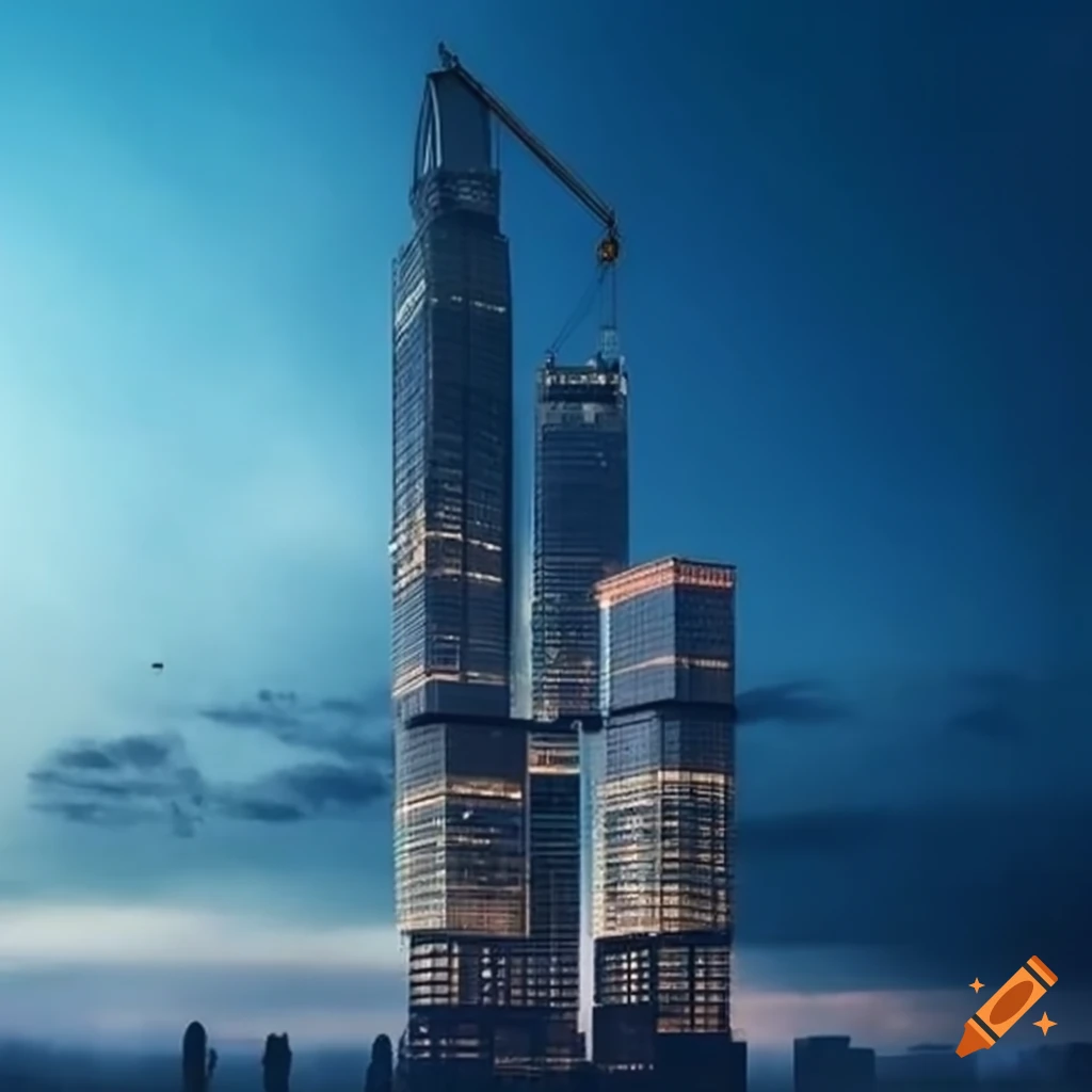 skyscraper under construction with a crane