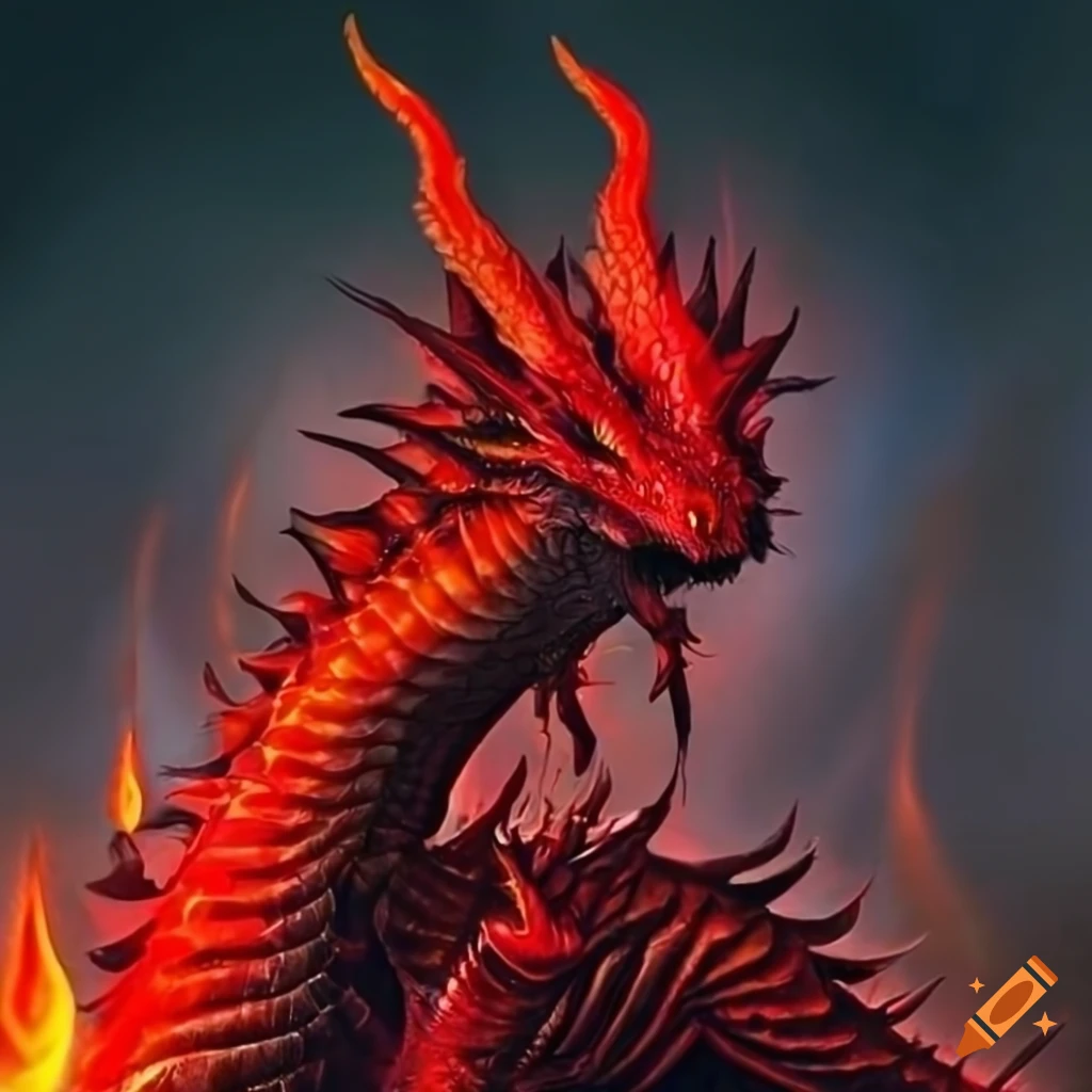 artwork of twin red dragons breathing fire