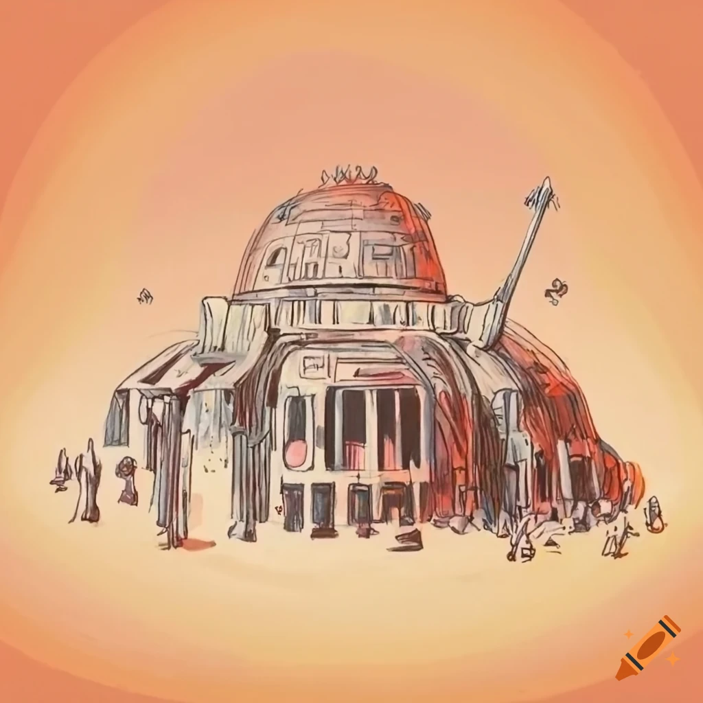 illustration of a whimsical desert landscape with Star Wars theme