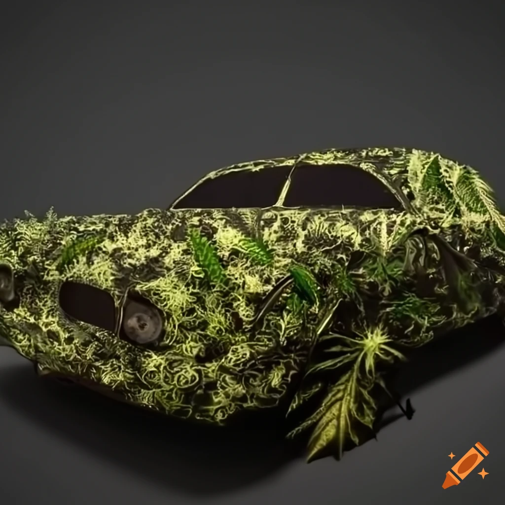 Unique car artwork covered in cannabis leaves