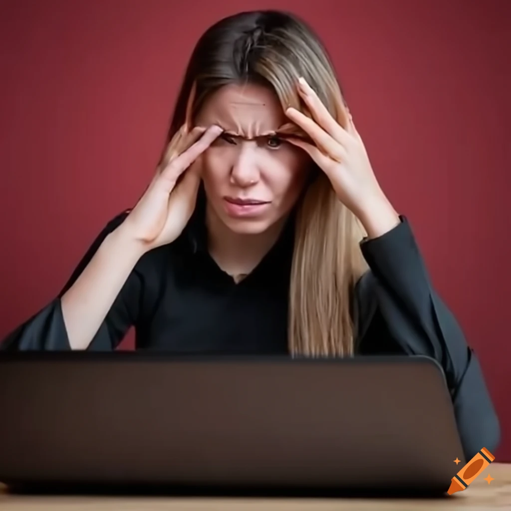 Confused office woman staring at laptop on Craiyon
