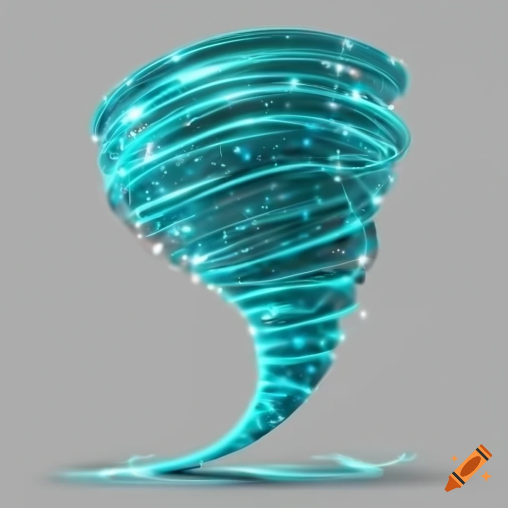 cartoonish depiction of a dazzling turquoise tornado