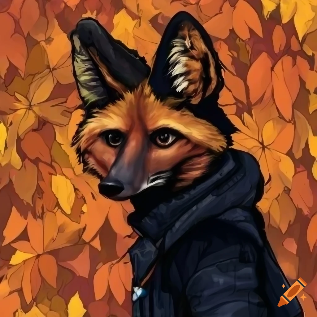 painting of a maned wolf with autumn-themed clothing