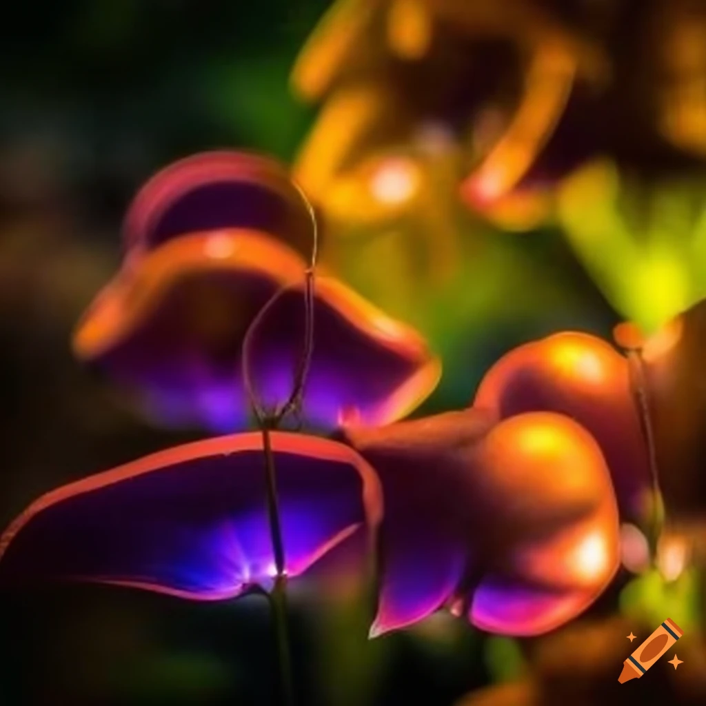 nighttime garden with glowing lights