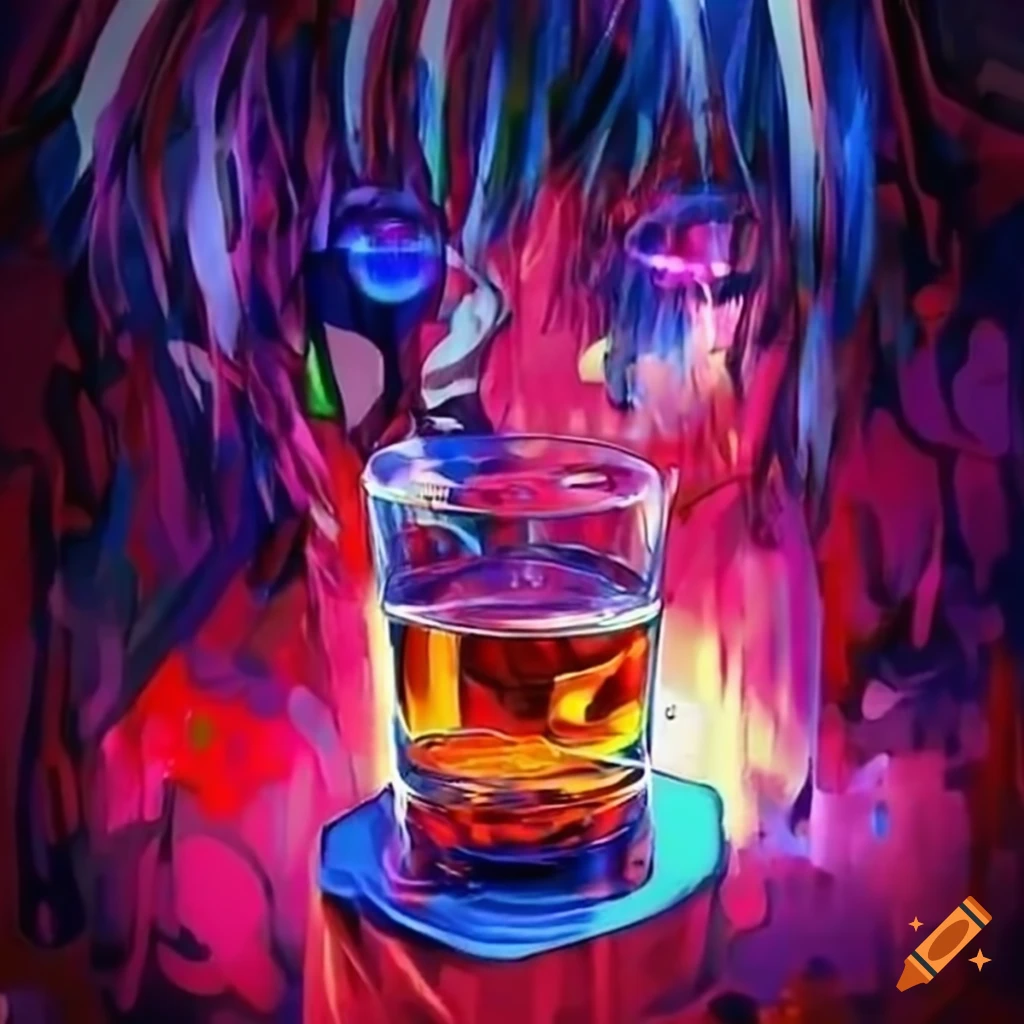Two men fighting over a shot of whiskey in a bar on Craiyon