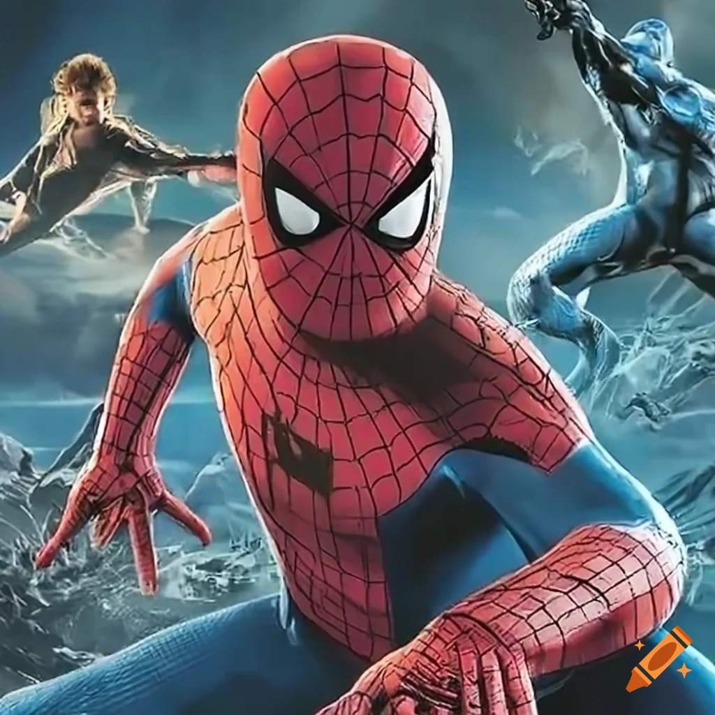 epic battle scene with Leonardo DiCaprio as Spider-Man