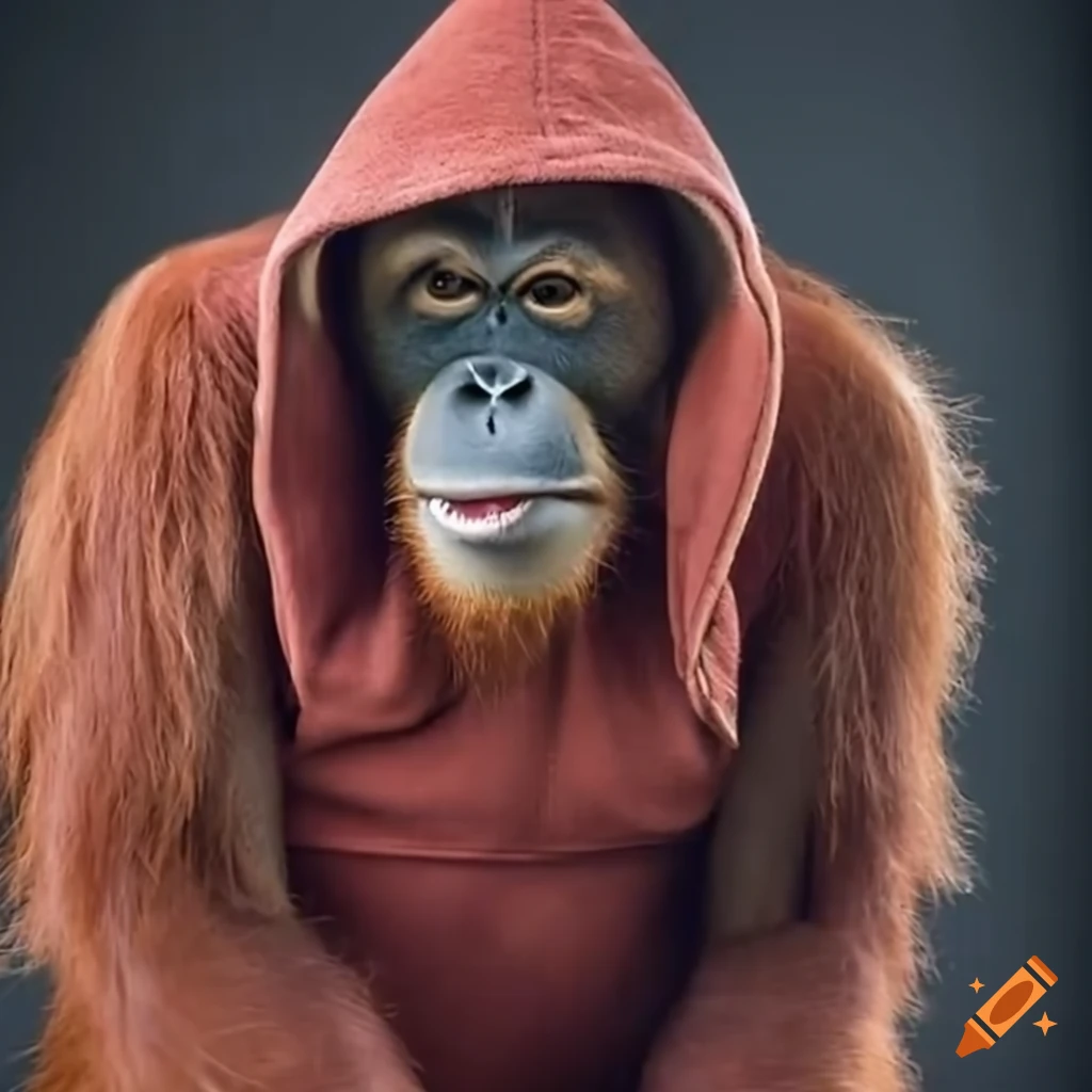 orangutan wearing a hoodie