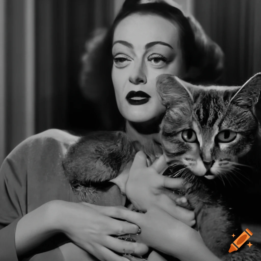 Joan crawford yelling at a cat with wire coat hangers on Craiyon