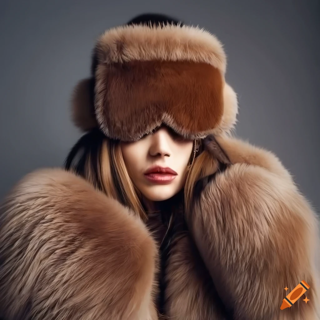 Woman in a fur coat and sleep mask