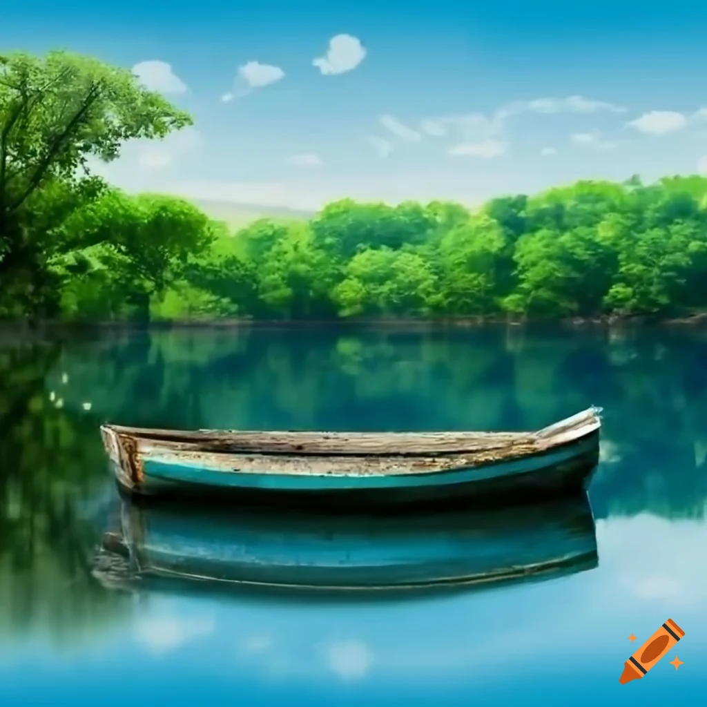 Wooden boat on a calm river in the bronx