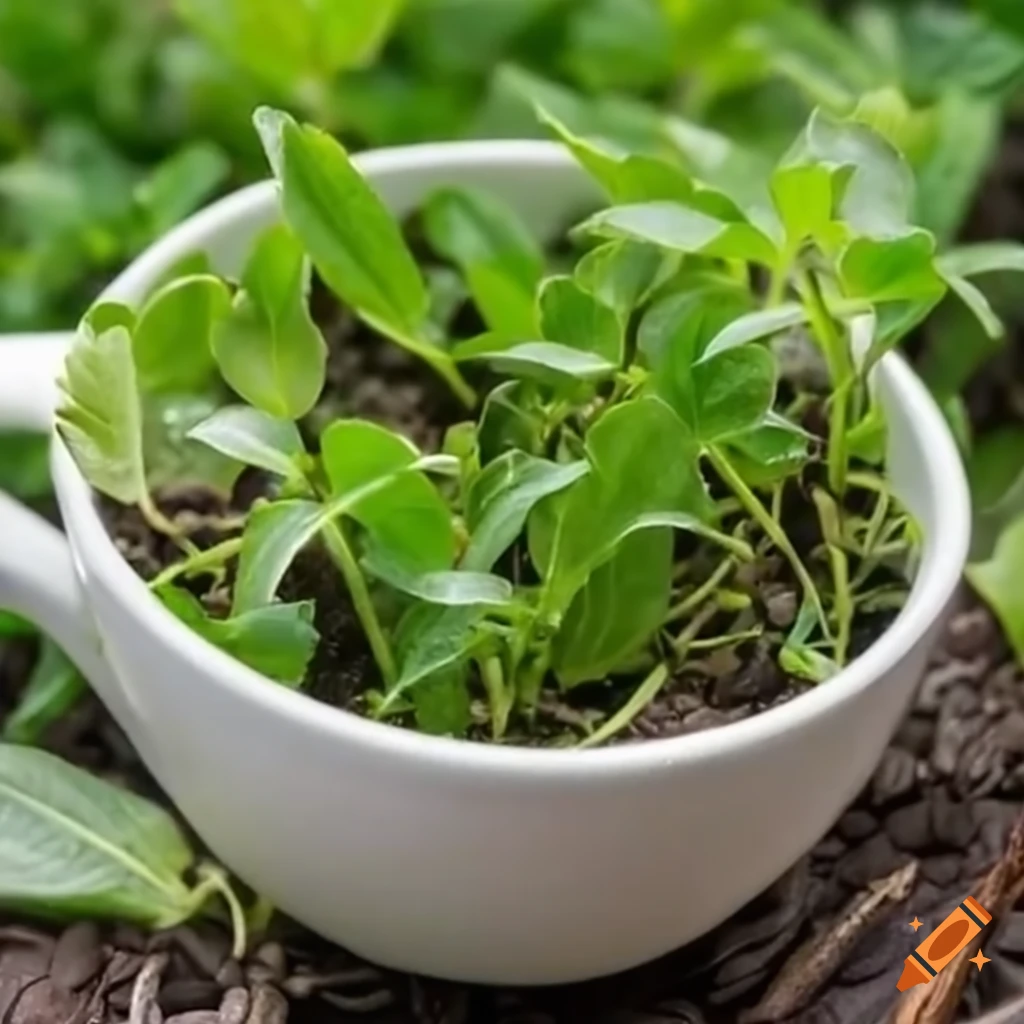 Coffee mug with a sprouting plant