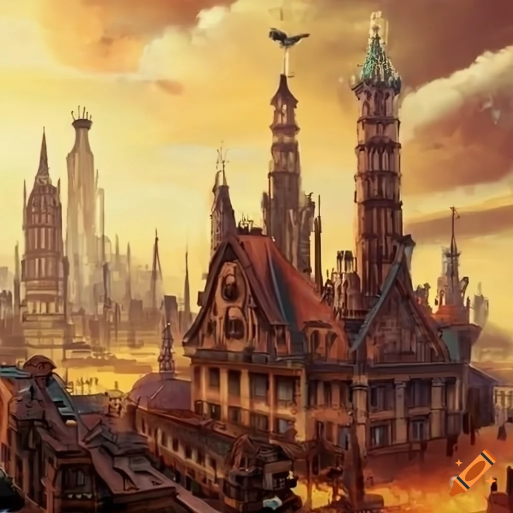 steampunk cityscape artwork
