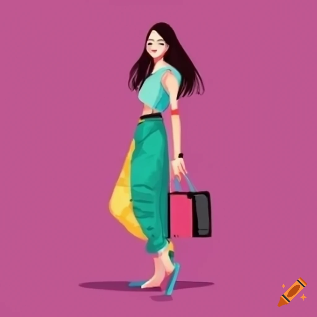sketch of a Thai woman trying on stylish flats