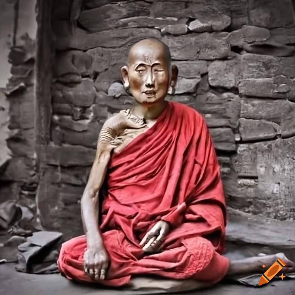 Buddhist teacher sitting in an old village
