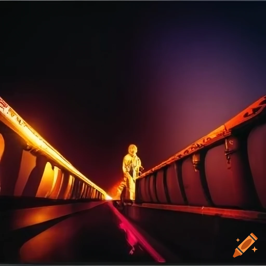 90s album cover with lions on a bridge