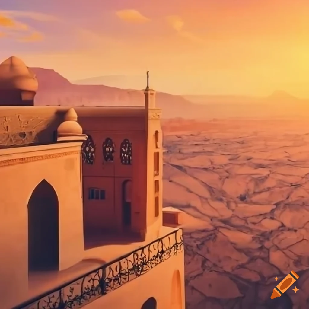 balcony overlooking a desert valley with a river