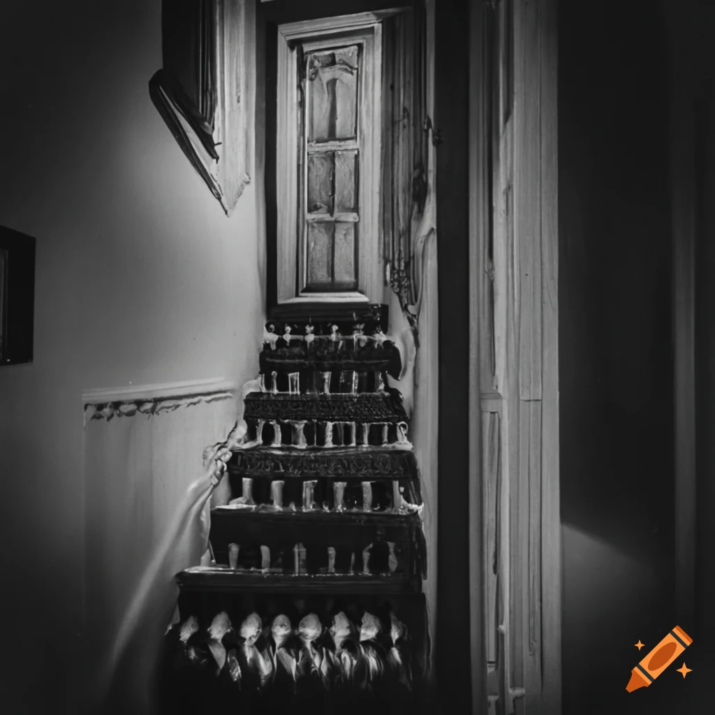 black and white horror house image