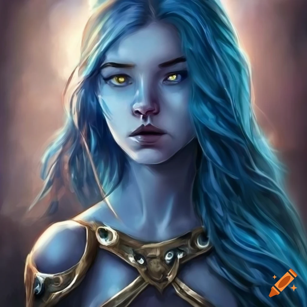 Fantasy Portrait Of A Young Girl With Blue Skin And Golden Armor On Craiyon 