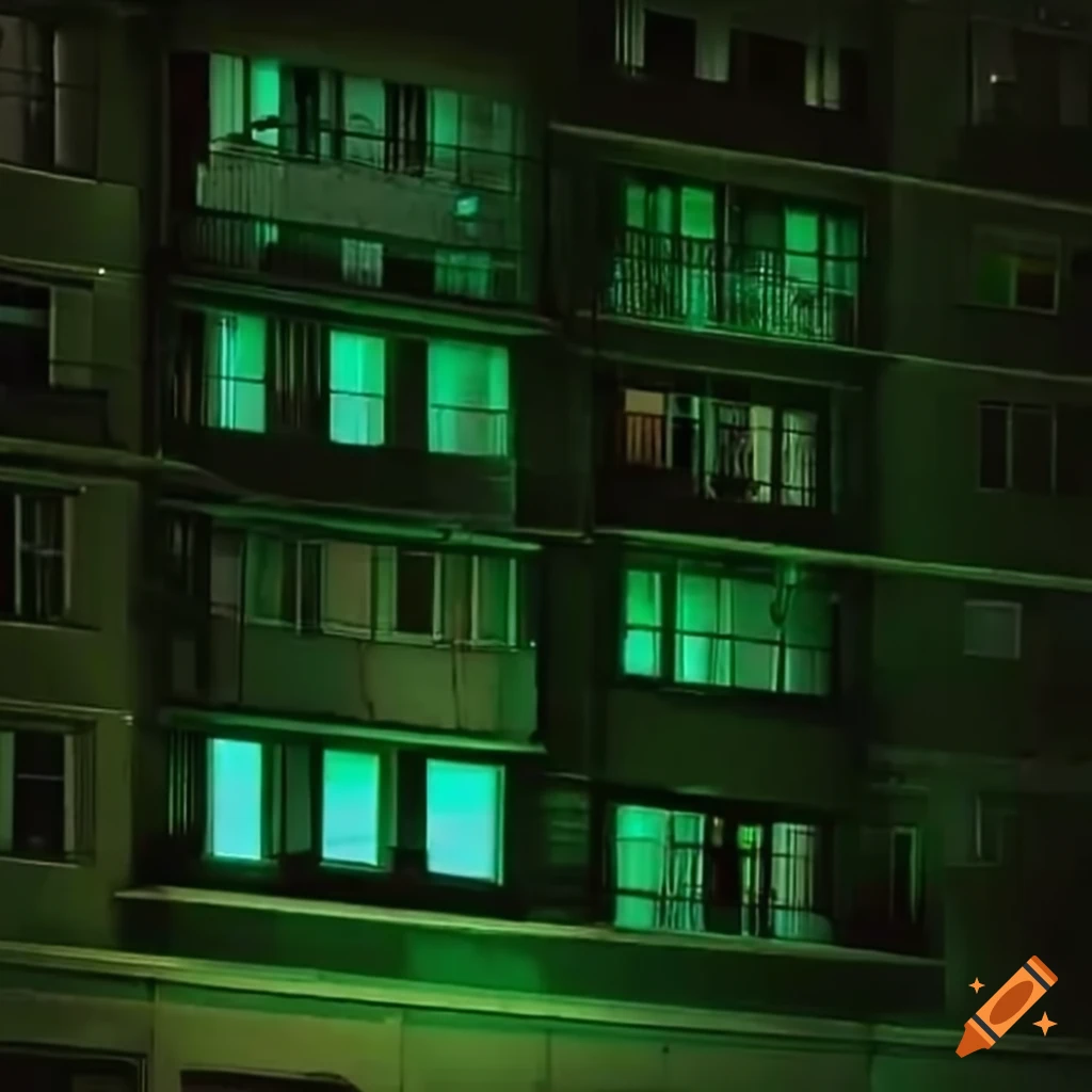 night view of a colorful illuminated apartment