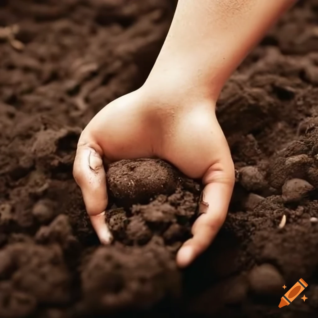 hands digging up potatoes in soil