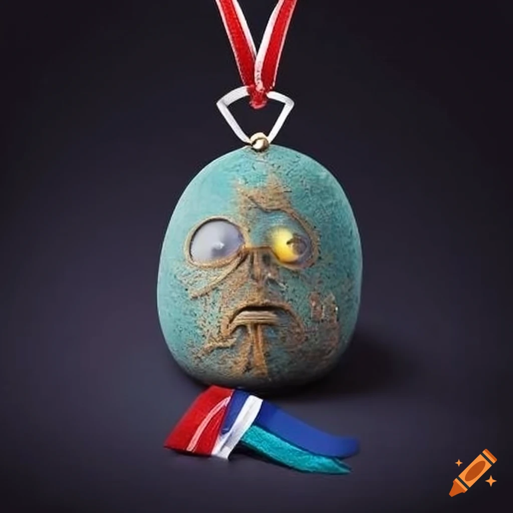 rock with a medal on it