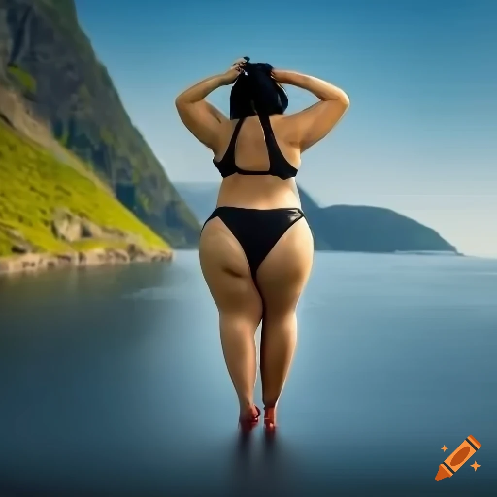 artistic representation of a woman in black bikini at the beach