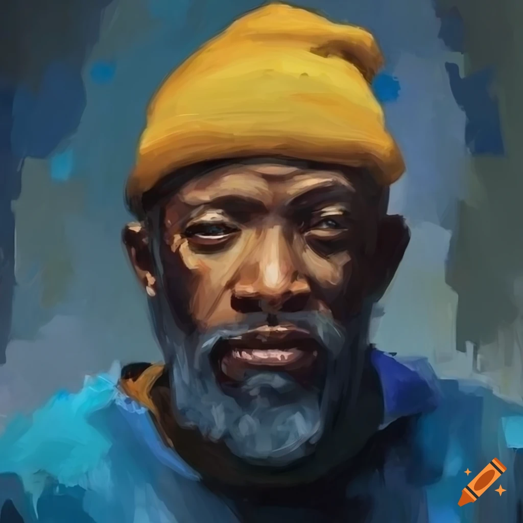 Oil Painting Portrait Of A Black Man With A Beanie Hat