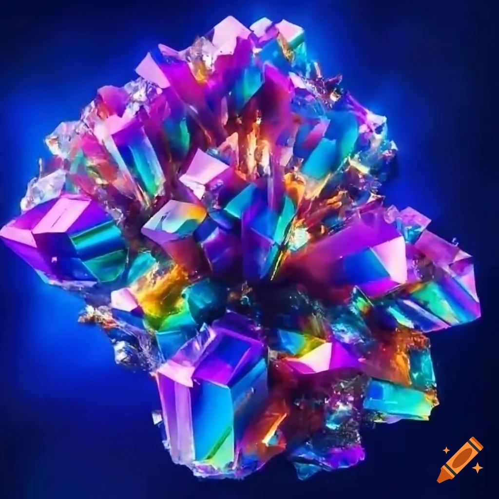 Vibrant crystal explosion from mountain view on Craiyon