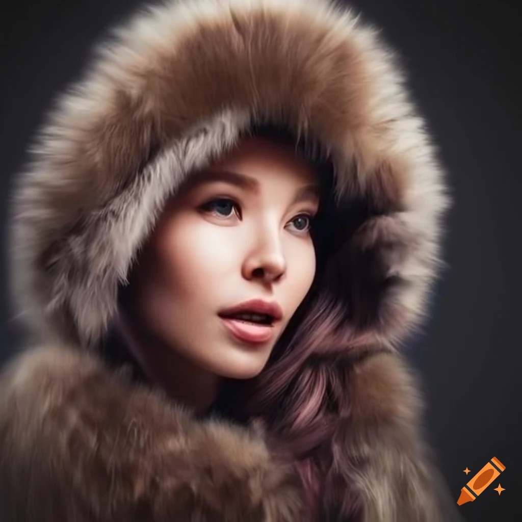 Woman Wearing A Mongolian Lamb Fur Coat On Craiyon