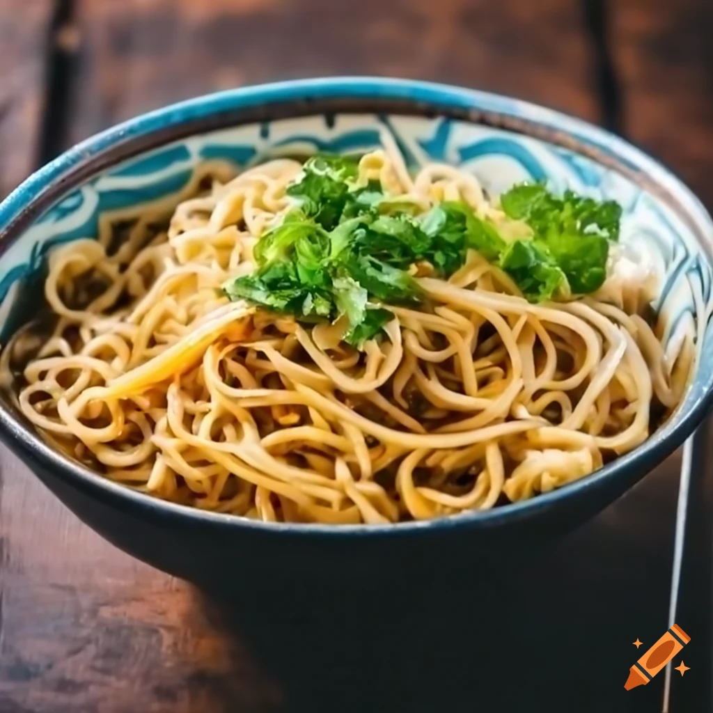 stunning photograph of a bowl of noodles