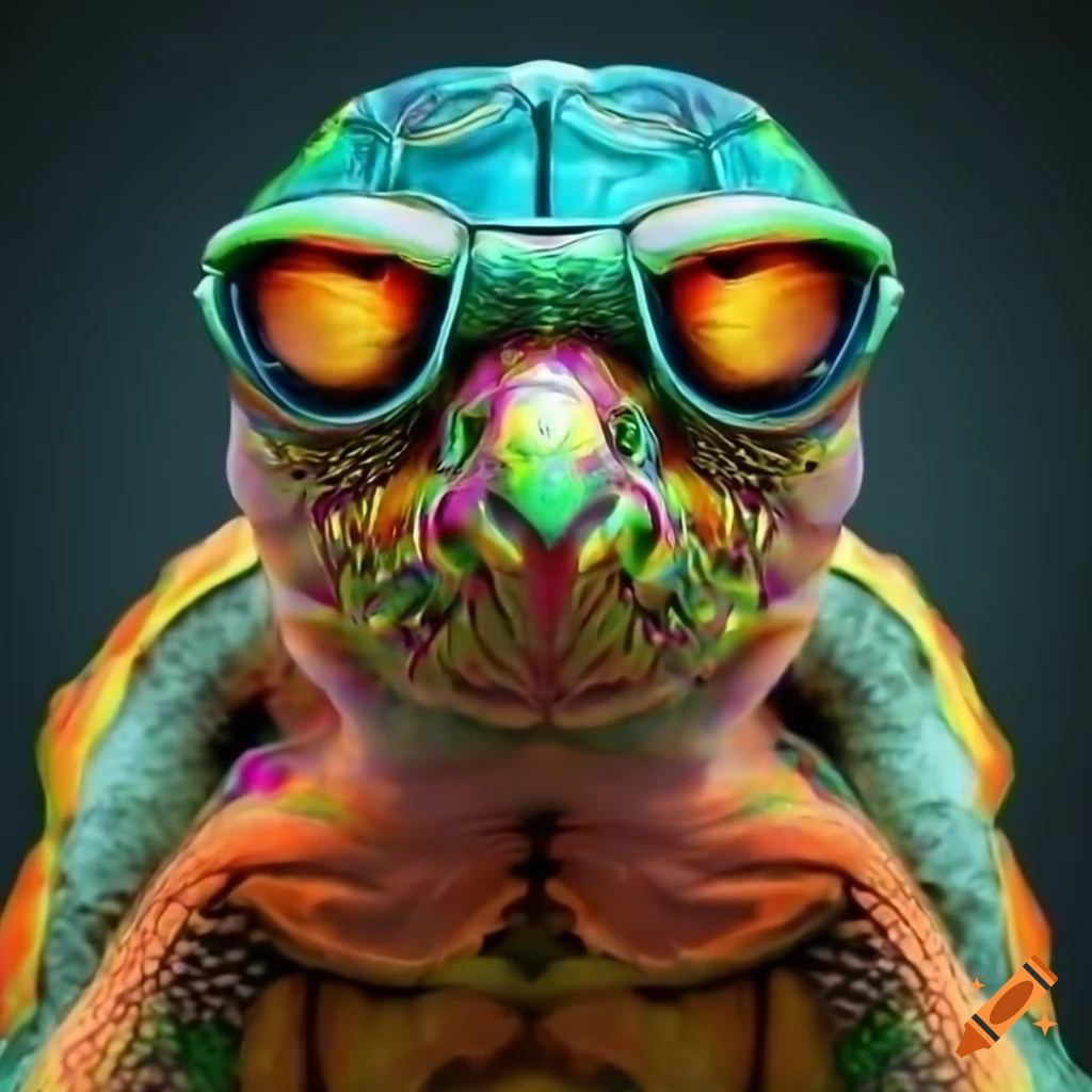 Fashionable turtle posing on a colorful set on Craiyon