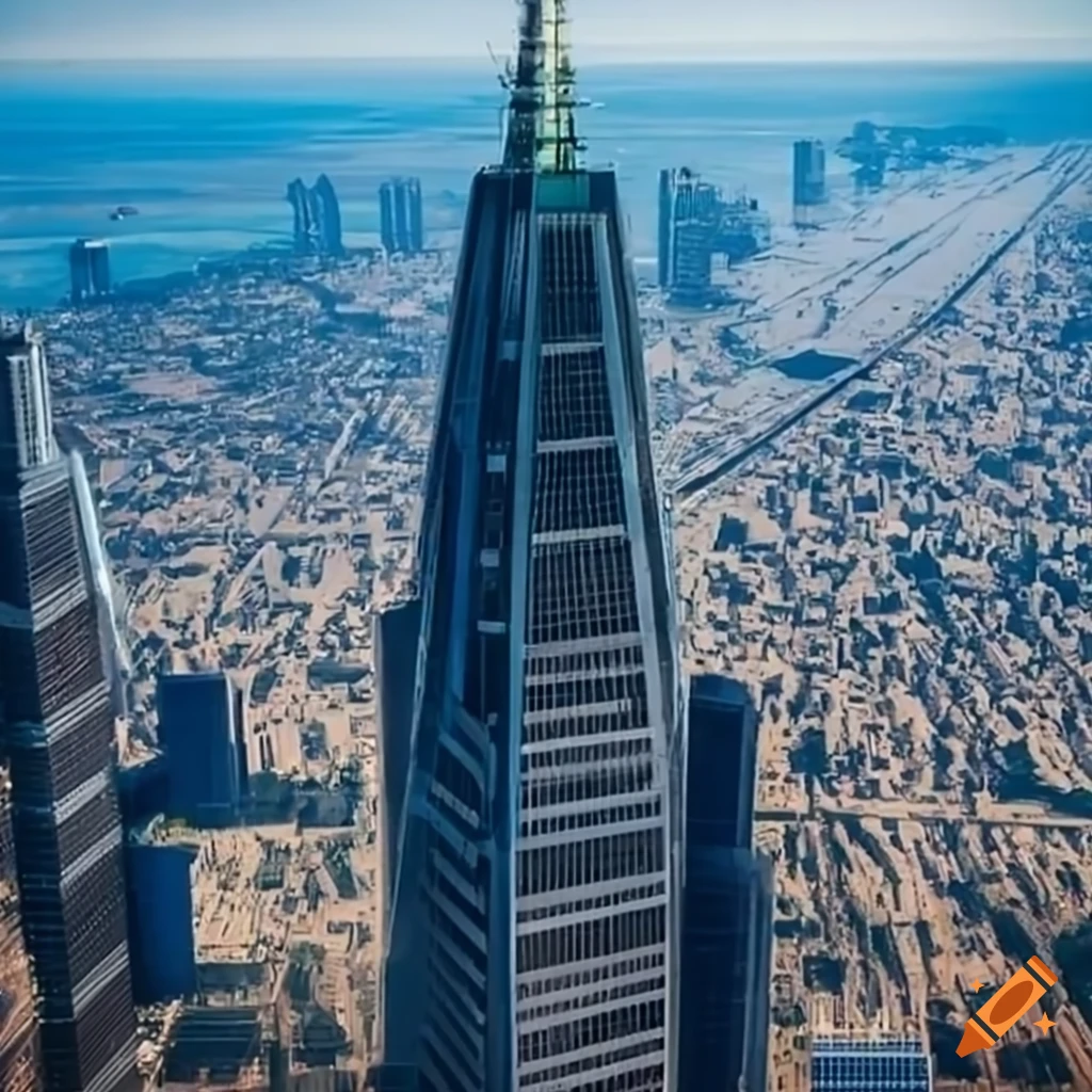 Aerial view of a skyscraper on Craiyon