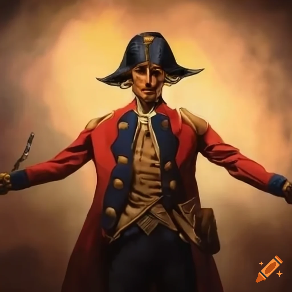 muscular American patriot superhero during the revolution