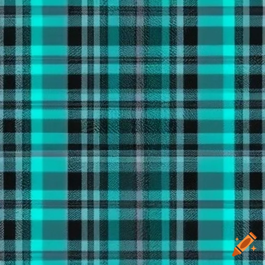teal tartan fabric with fob watches pattern