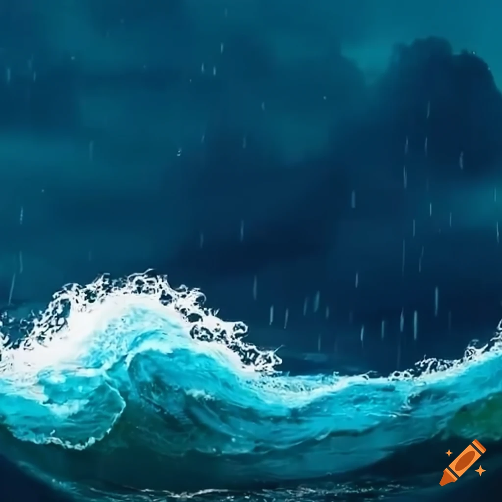stormy sea with big waves and a man feeling sad