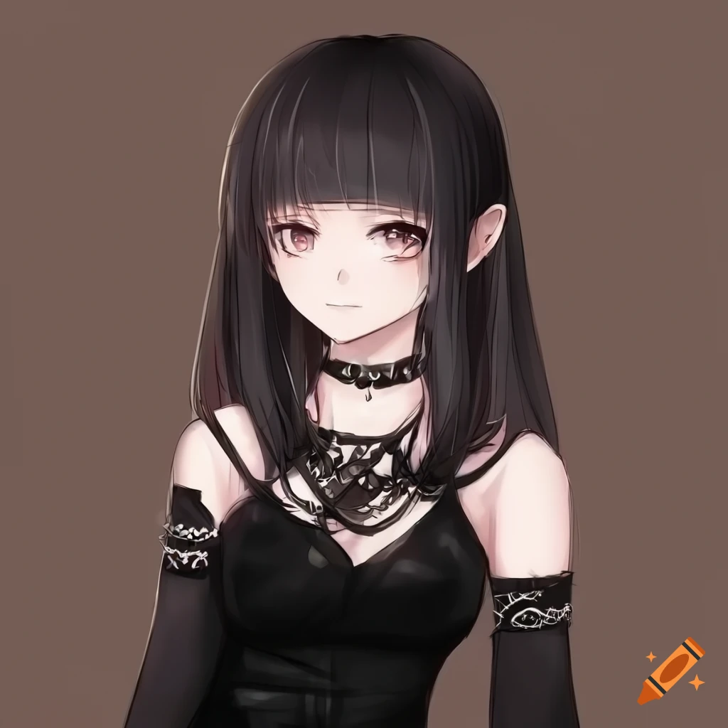 Image of a cute goth girl with short black hair on Craiyon