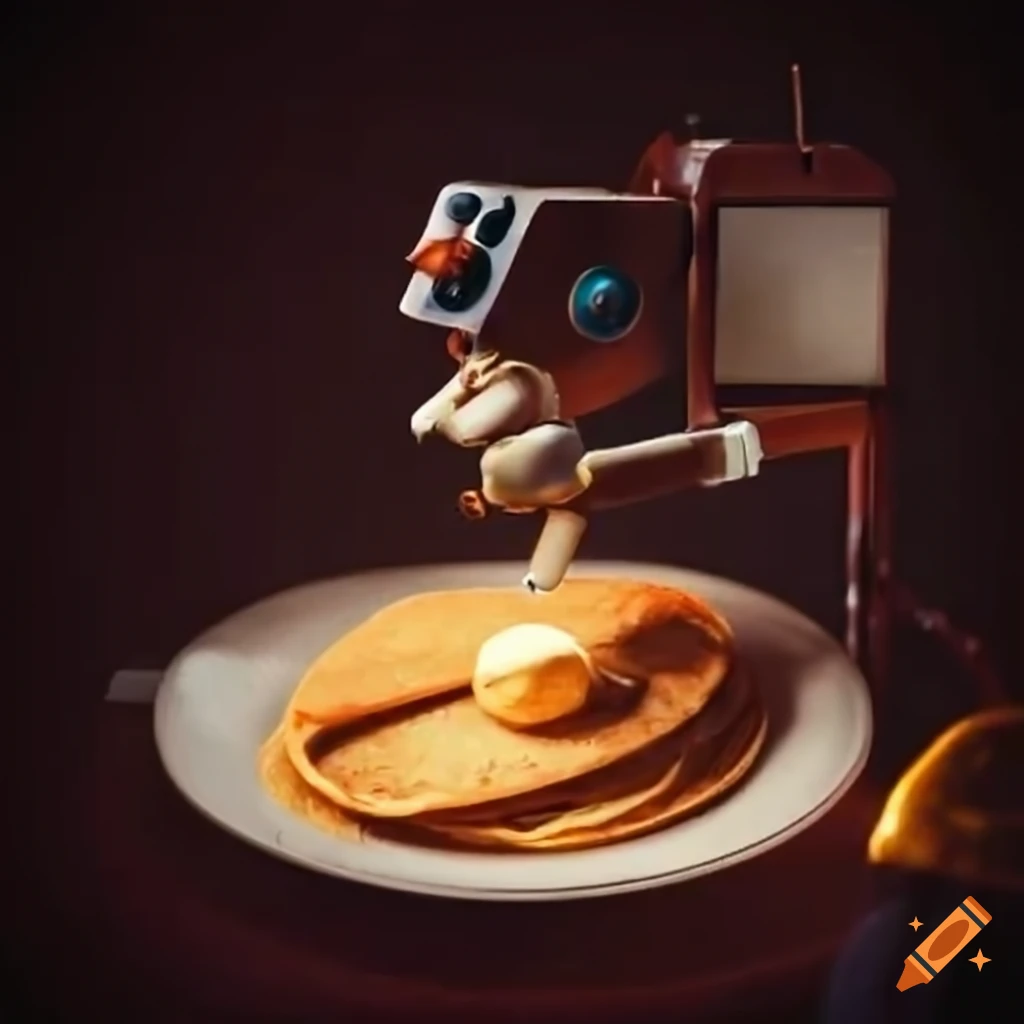 Vintage robot cooking pancakes on Craiyon