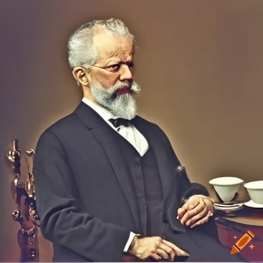 Tchaikovsky holding a cup of tea