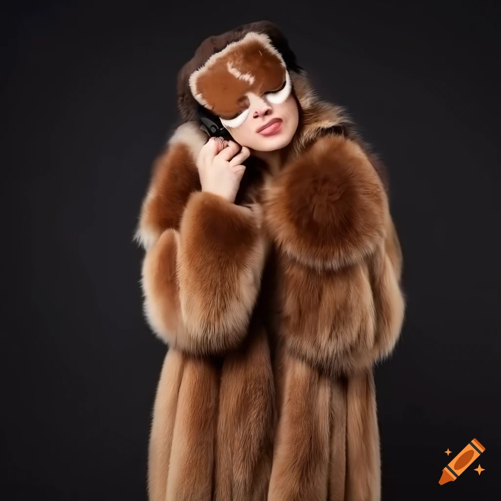 Woman in a fur coat and sleep mask