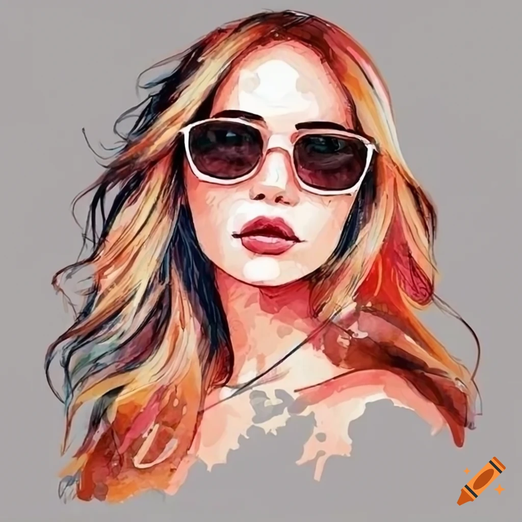 watercolor portrait of a woman wearing sunglasses