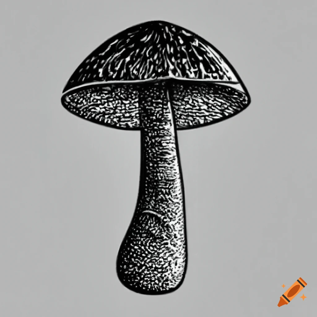 black and white line drawing of a mushroom