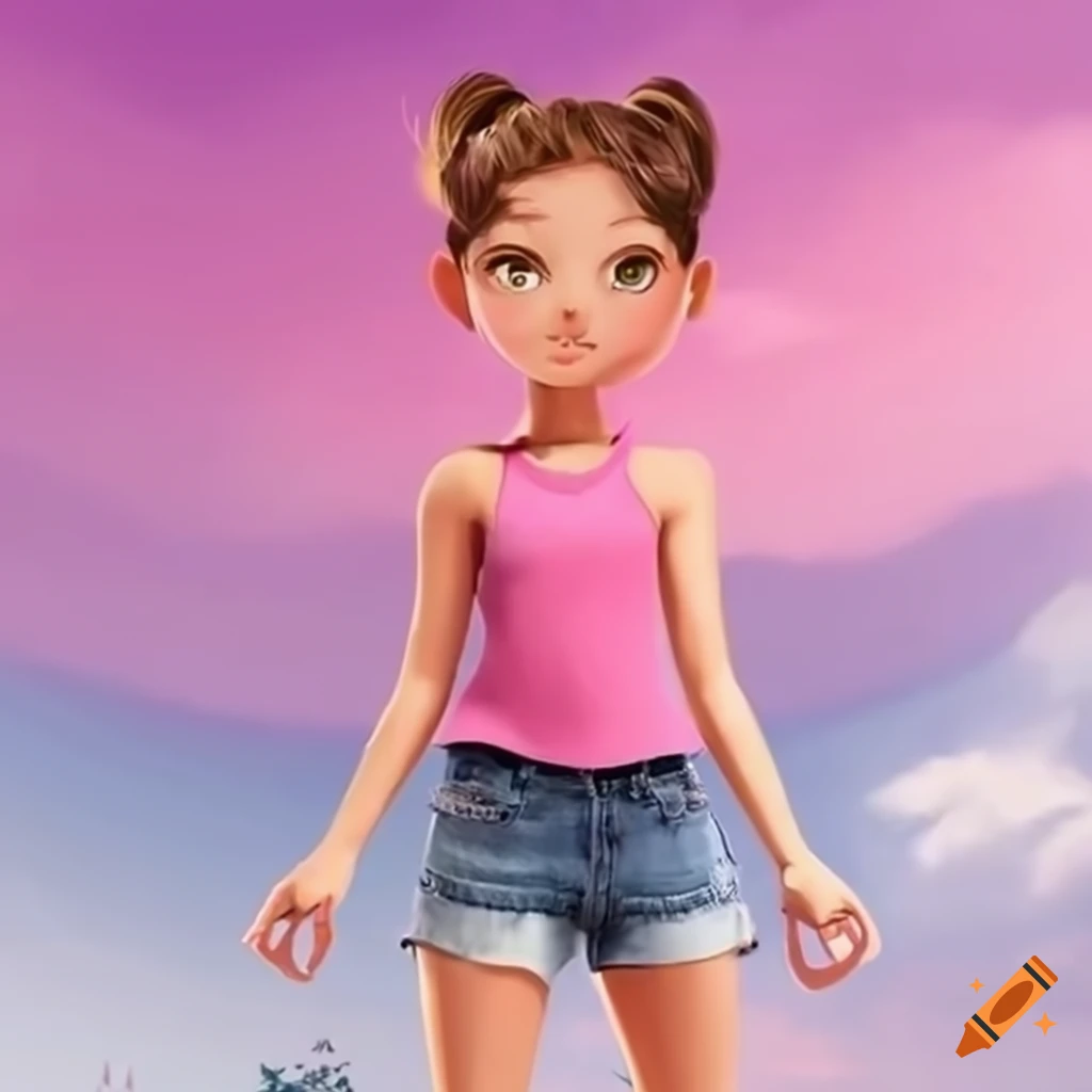 cartoon teenage girl soaring over buildings