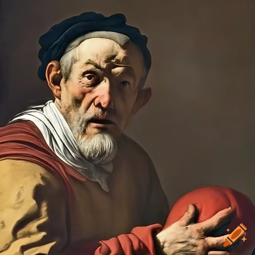 Caravaggio painting of an older man playing soccer
