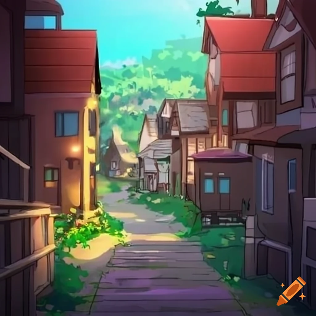 old abandoned building concept, enchanting anime-style abandoned towns:  serene daytime scenes with wildflowers, moss-covered buildings, and sunlit  mysteries, wallpaper, Generative AI Stock Illustration | Adobe Stock