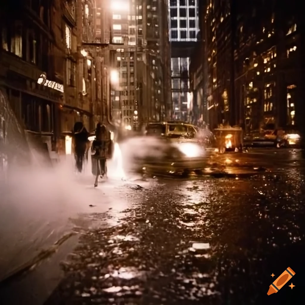 night scenery of rainy streets in New York with detectives