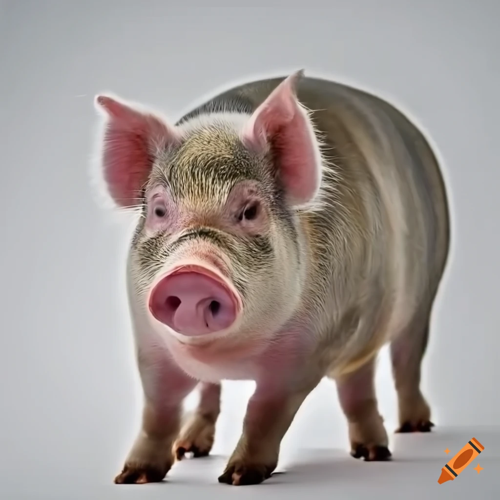 chubby pig standing on white background