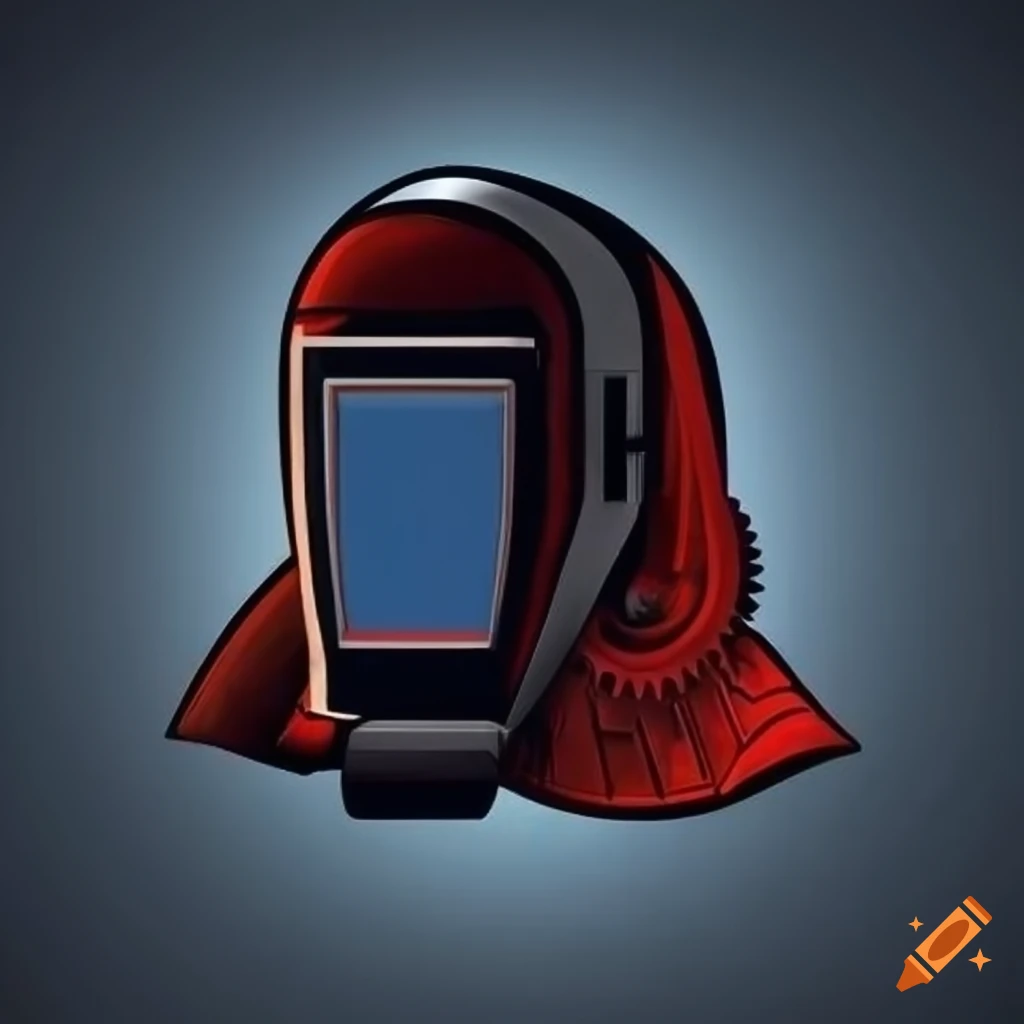 logo design with a welding hood and gears