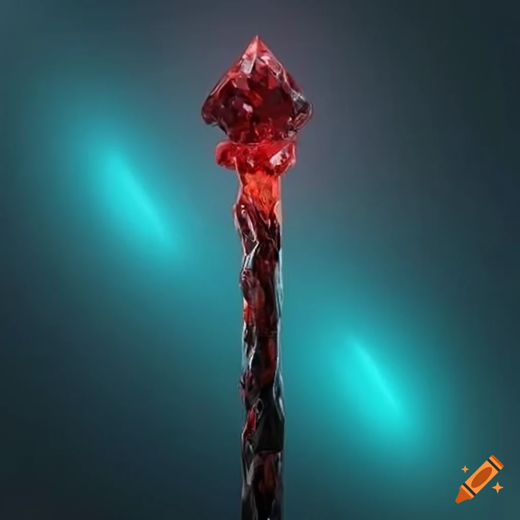 image of a black marble staff with a crimson red crystal