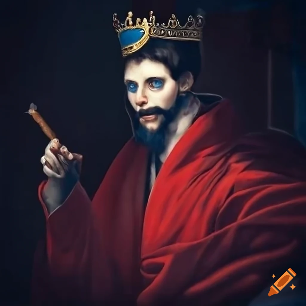 Portrait of a young king smoking a cigar on Craiyon