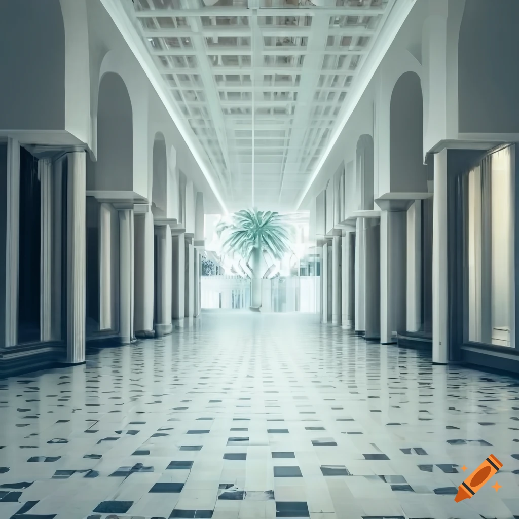 white backroom of a mall with running water